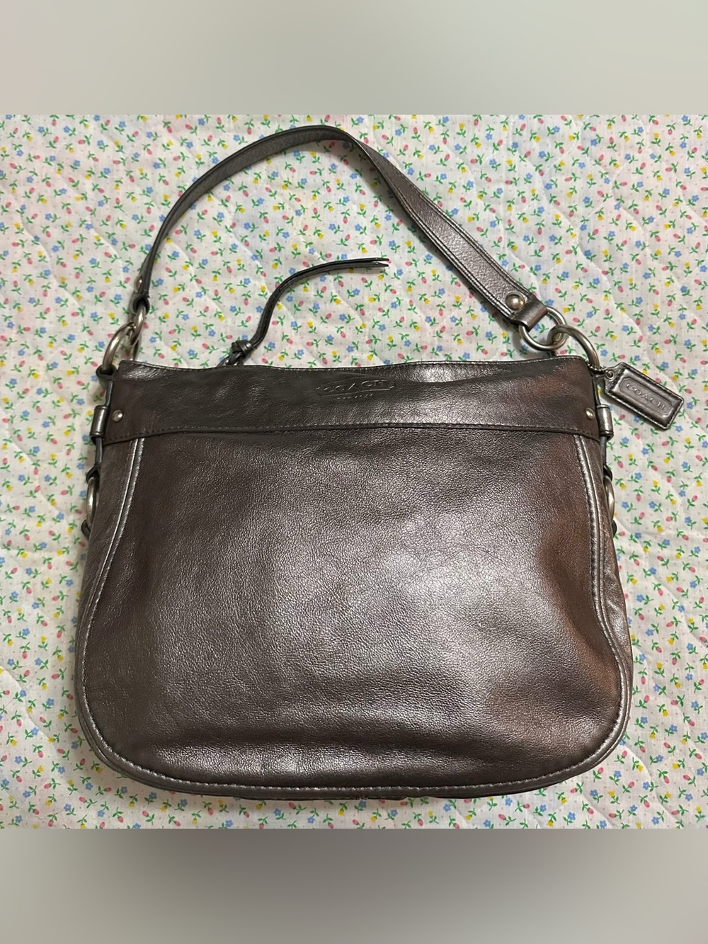 Coach Metallic Pewter Leather Shoulder Bag